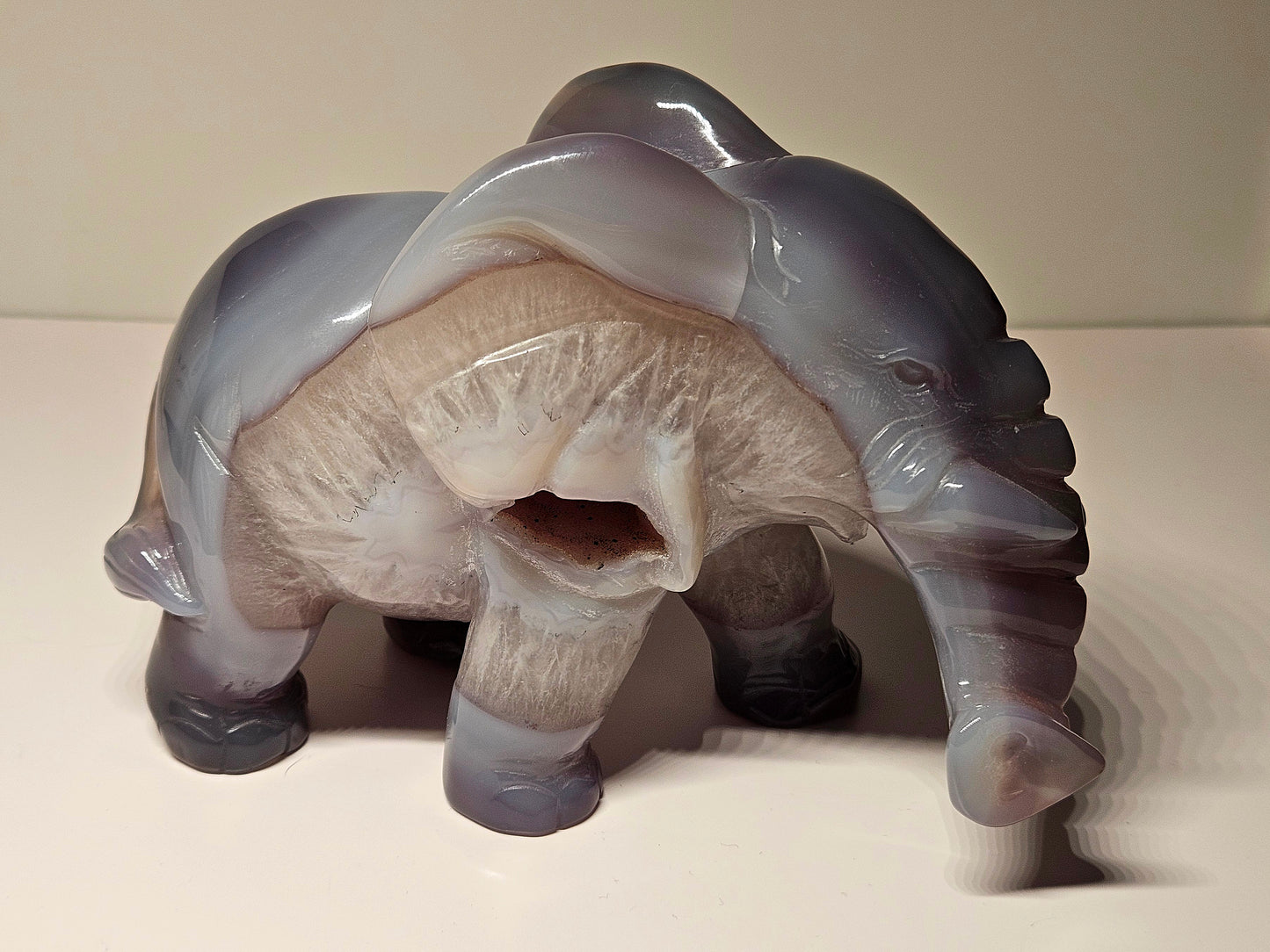 Druzy agate elephant carving