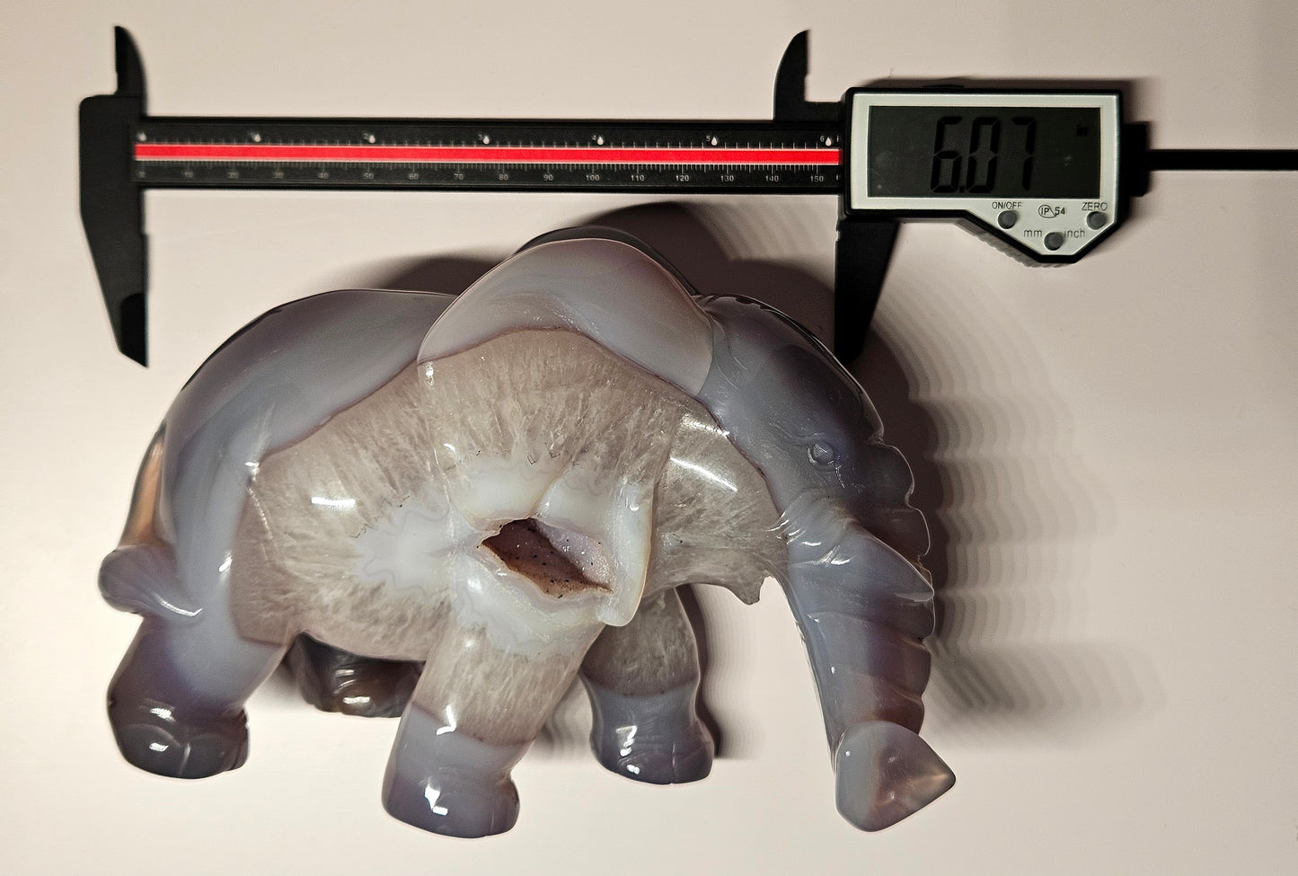 Druzy agate elephant carving
