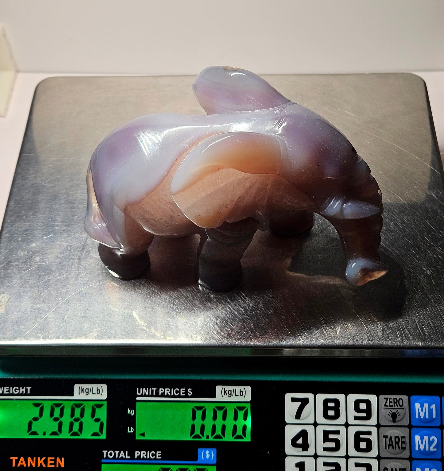 Druzy agate elephant carving