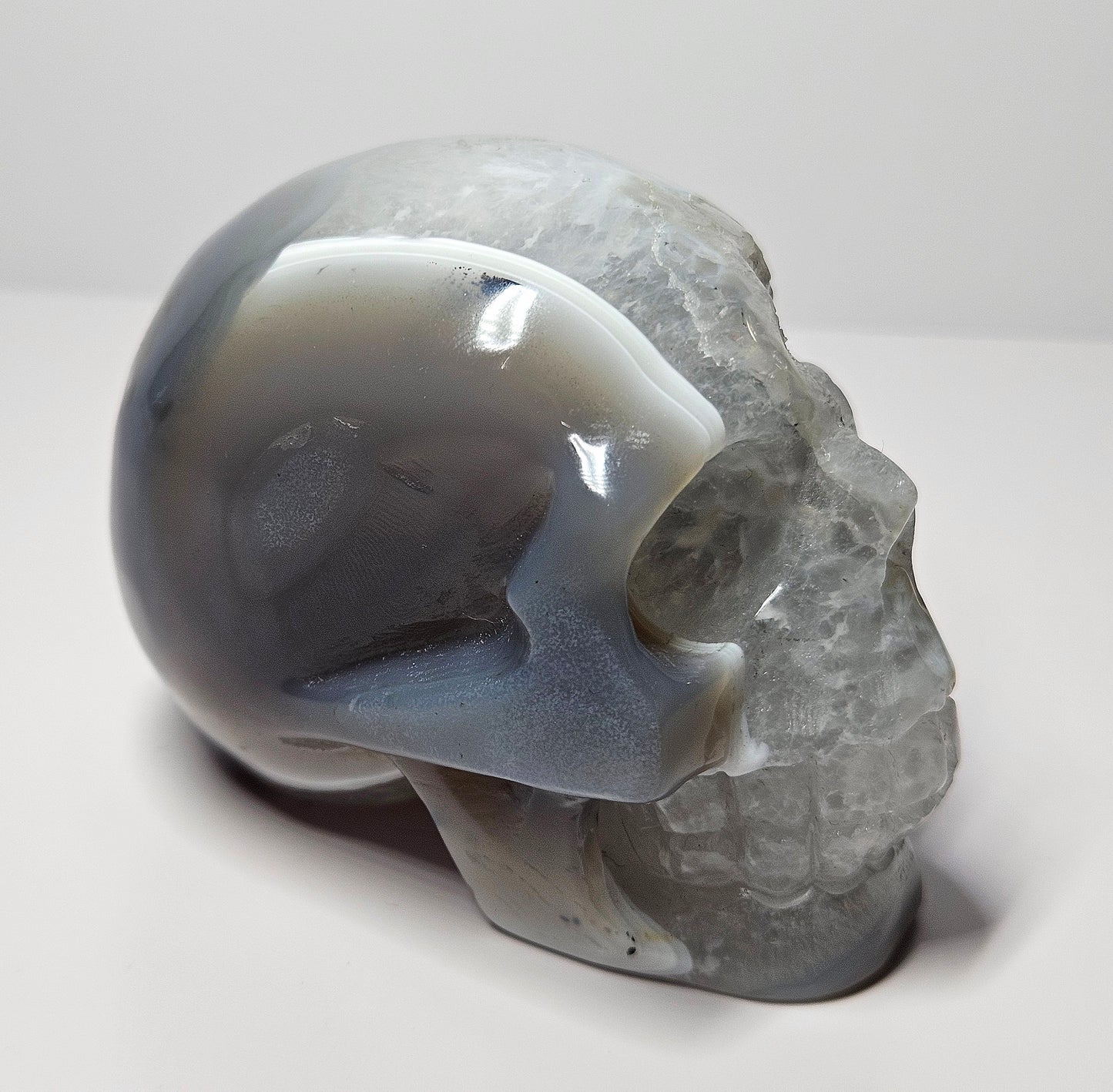Druzy agate skull carving