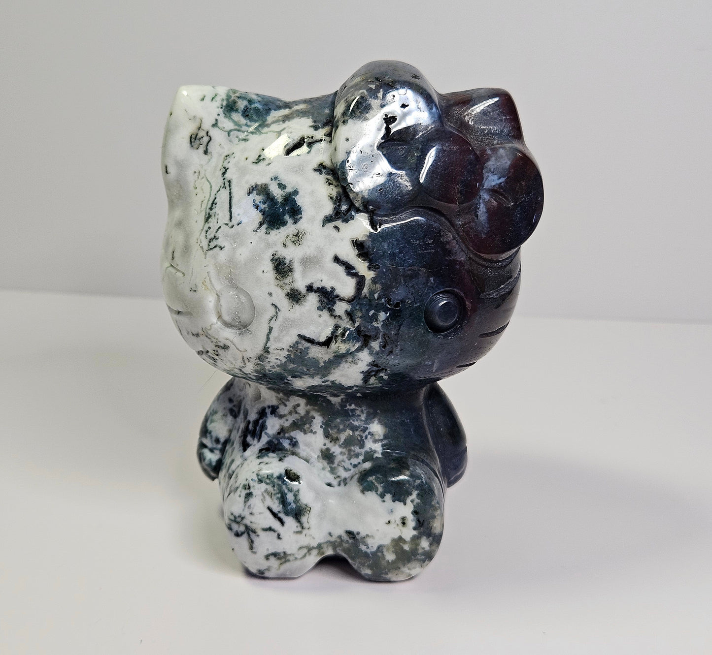 Ocean Jasper x Moss Agate Hello Kitty carving