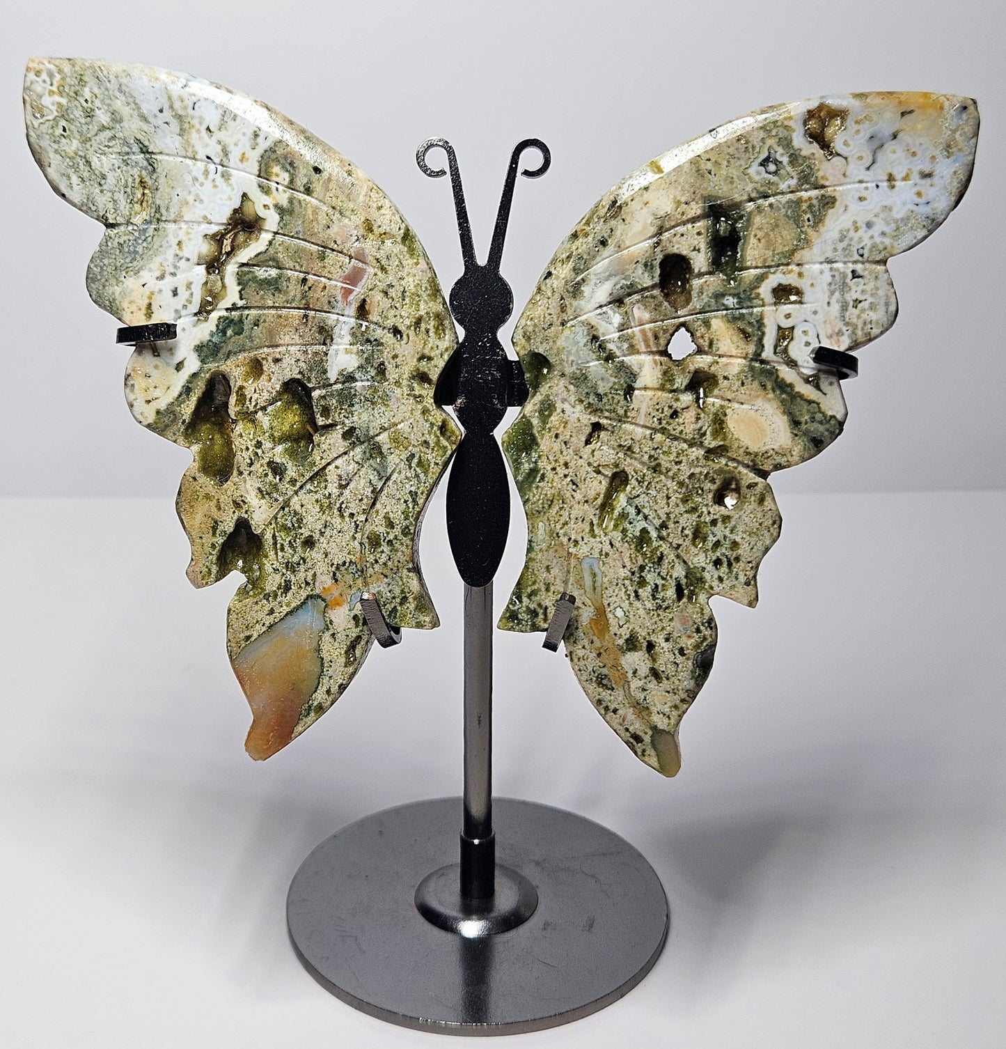 Ocean Jasper butterfly wing carving w/ stand