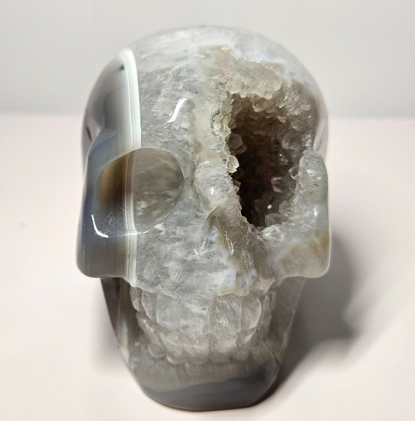 Druzy agate skull carving
