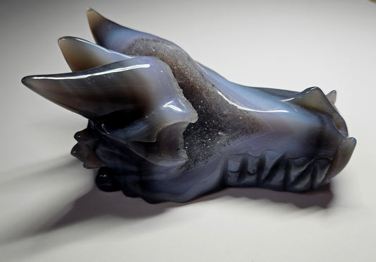 Druzy agate dragon head carving