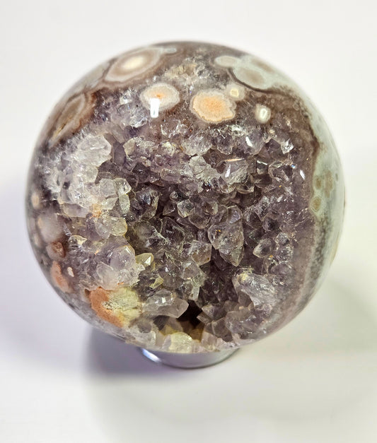 Druzy pink flower agate x Amethyst sphere